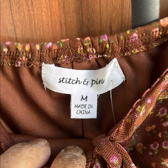 NWT Stitch Pine Floral Midi Dress Medium Brown Milkmaid Peasant Stretch Prairie - Picture 4 of 14